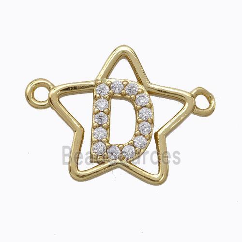 Copper Star Pendant Pave Zirconia Letter-D Gold Plated