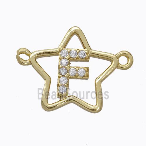 Copper Star Pendant Pave Zirconia Letter-F Gold Plated