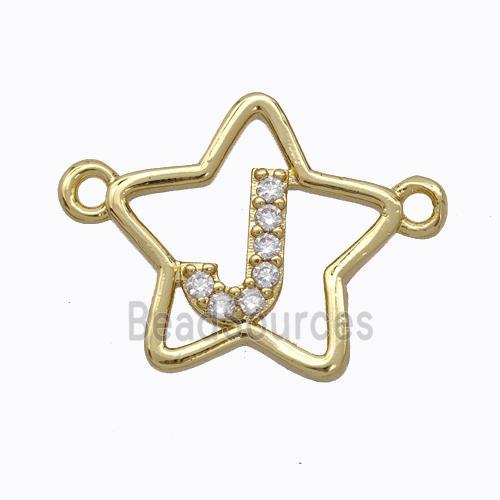 Copper Star Pendant Pave Zirconia Letter-J Gold Plated