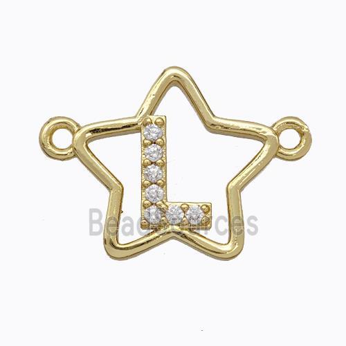 Copper Star Pendant Pave Zirconia Letter-L Gold Plated