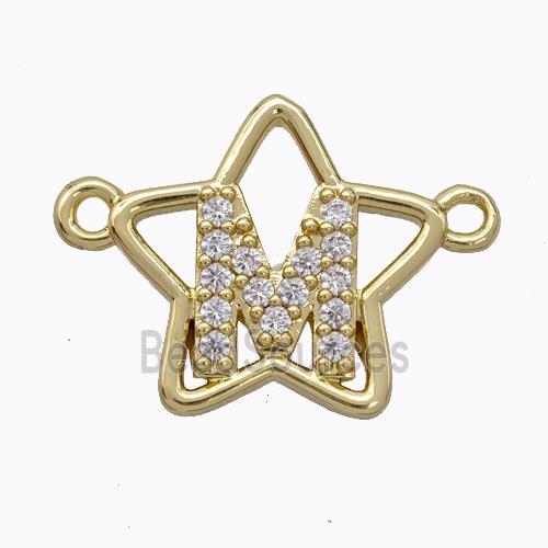 Copper Star Pendant Pave Zirconia Letter-M Gold Plated