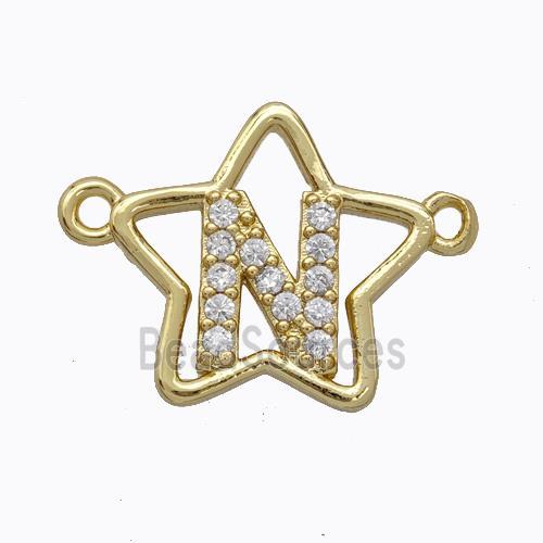 Copper Star Pendant Pave Zirconia Letter-N Gold Plated