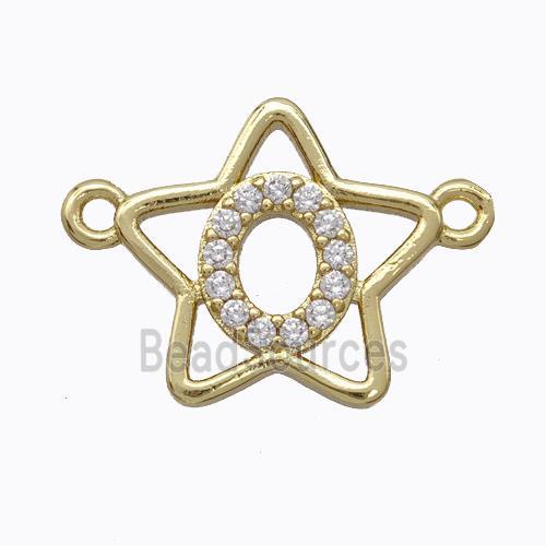 Copper Star Pendant Pave Zirconia Letter-O Gold Plated