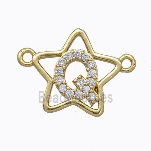 Copper Star Pendant Pave Zirconia Letter-Q Gold Plated