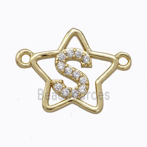 Copper Star Pendant Pave Zirconia Letter-S Gold Plated