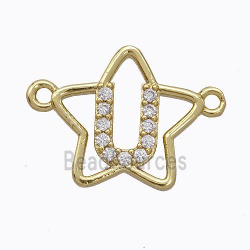 Copper Star Pendant Pave Zirconia Letter-U Gold Plated