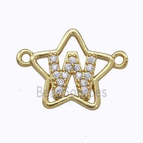 Copper Star Pendant Pave Zirconia Letter-W Gold Plated