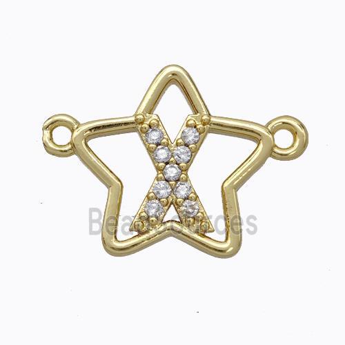 Copper Star Pendant Pave Zirconia Letter-X Gold Plated