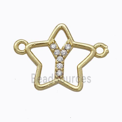 Copper Star Pendant Pave Zirconia Letter-Y Gold Plated