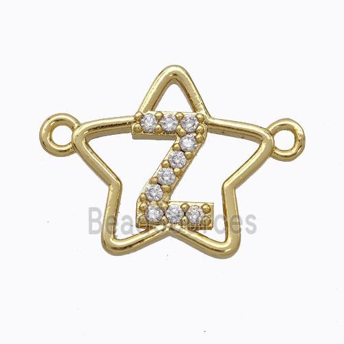 Copper Star Pendant Pave Zirconia Letter-Z Gold Plated