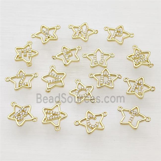 Copper Star Alphabet Pendant Pave Zirconia Mix Letters Gold Plated