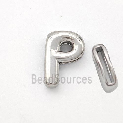 Copper Letter-P Beads Platinum Plated