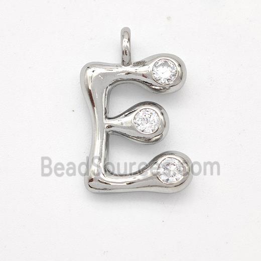 Copper Letter-E Pendant Pave Zirconia Platinum Plated