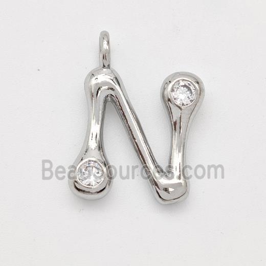 Copper Letter-N Pendant Pave Zirconia Platinum Plated