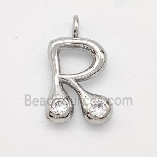 Copper Letter-R Pendant Pave Zirconia Platinum Plated