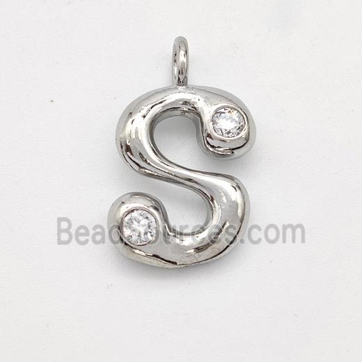 Copper Letter-S Pendant Pave Zirconia Platinum Plated