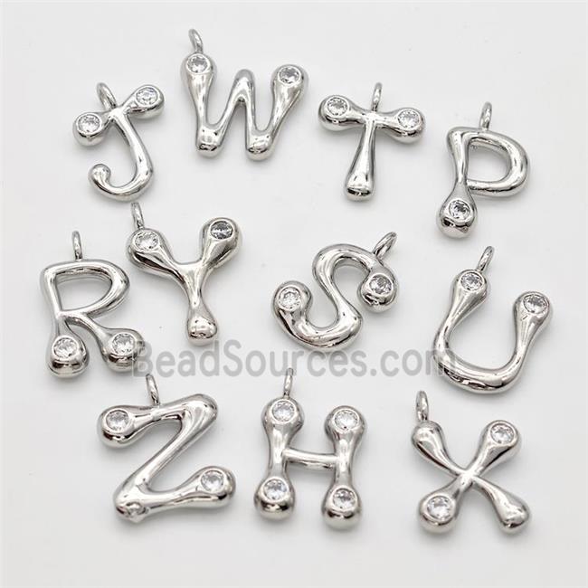 Copper Alphabet Pendant Pave Zirconia Mix Letters Platinum Plated