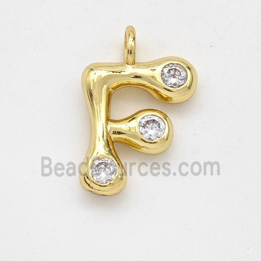 Copper Letter-F Pendant Pave Zirconia Gold Plated