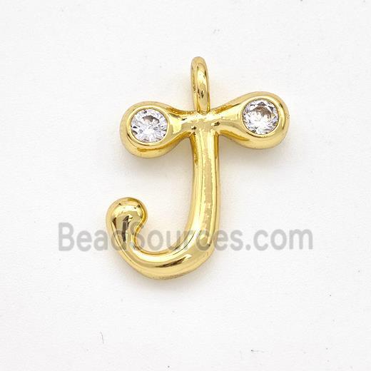 Copper Letter-J Pendant Pave Zirconia Gold Plated