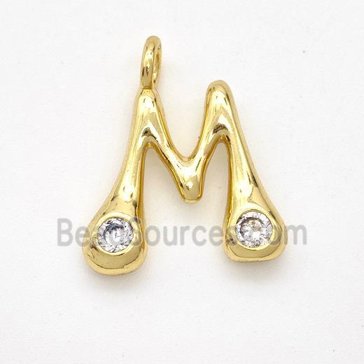 Copper Letter-M Pendant Pave Zirconia Gold Plated