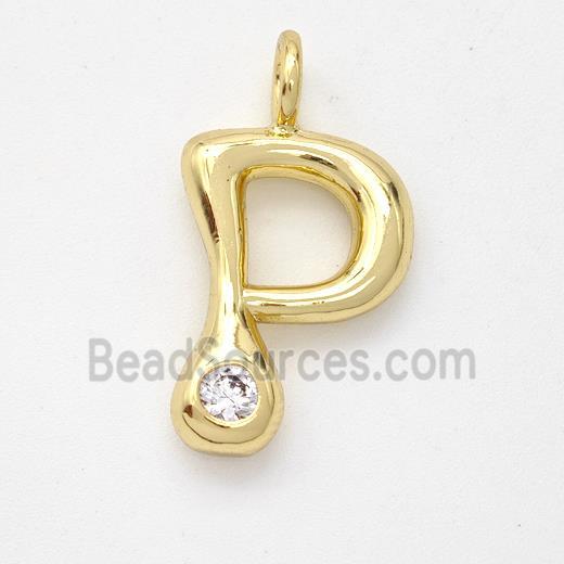 Copper Letter-P Pendant Pave Zirconia Gold Plated