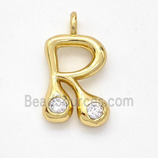 Copper Letter-R Pendant Pave Zirconia Gold Plated