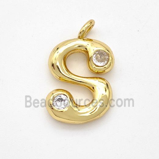 Copper Letter-S Pendant Pave Zirconia Gold Plated