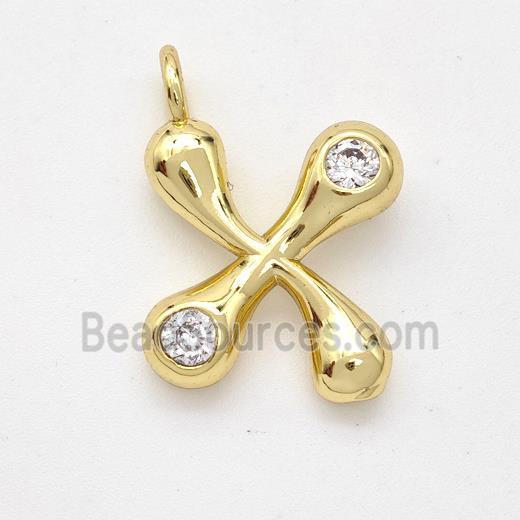 Copper Letter-X Pendant Pave Zirconia Gold Plated