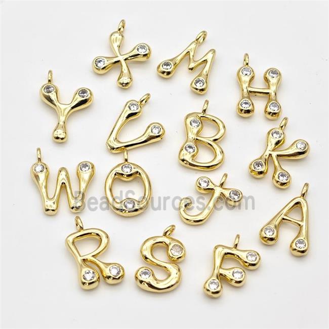 Copper Alphabet Pendant Pave Zirconia Mix Letters Gold Plated