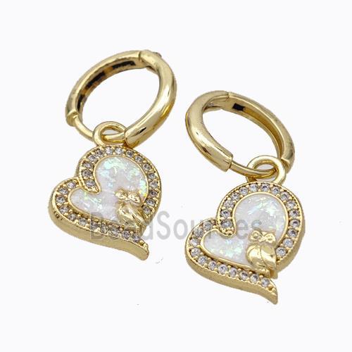 Copper Heart Hoop Earrings Pave Zirconia Fire Opal 18K Gold Plated