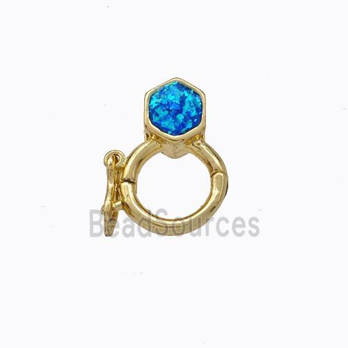 Copper Clasp Pave Blue Fire Opal Hexagon 18K Gold Plated