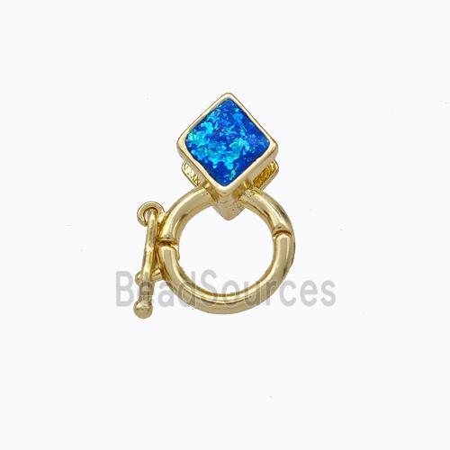 Copper Clasp Pave Blue Fire Opal Rhombus 18K Gold Plated