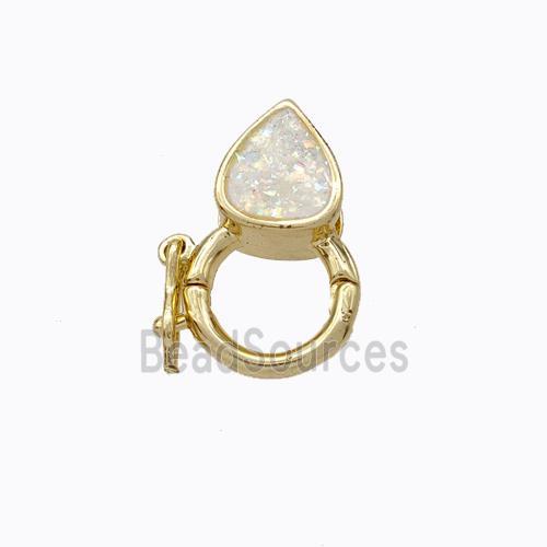 Copper Clasp Pave White Fire Opal Teardrop 18K Gold Plated