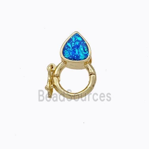 Copper Clasp Pave Blue Fire Opal Teardrop 18K Gold Plated