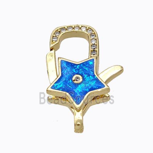 Copper Lobster Clasp Micropave Zirconia Blue Fire Opal Star 18K Gold Plated