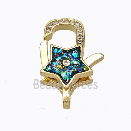 Copper Lobster Clasp Micropave Zirconia Multicolor Fire Opal Star 18K Gold Plated