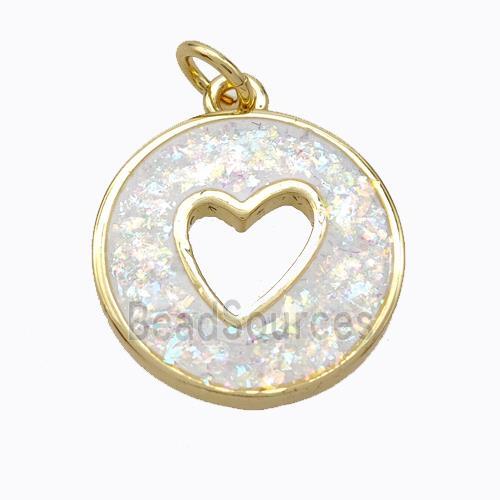 Copper Heart Pendant Pave White Fire Opal Circle 18K Gold Plated