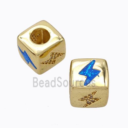 Copper Cube Beads Pave Zirconia Fire Opal Lightning Large Hole 18K Gold Plated