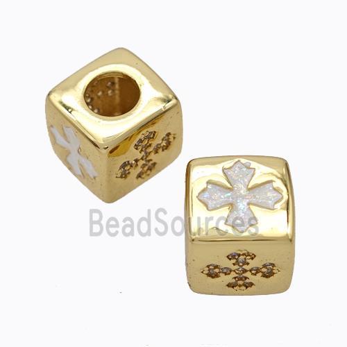 Copper Cube Beads Pave Zirconia Fire Opal Cross Large Hole 18K Gold Plated