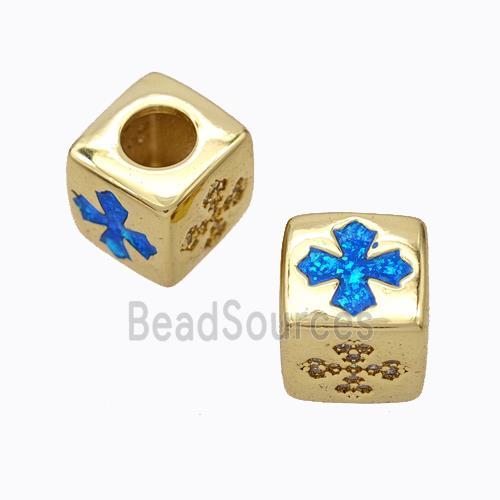 Copper Cube Beads Pave Zirconia Fire Opal Cross Large Hole 18K Gold Plated