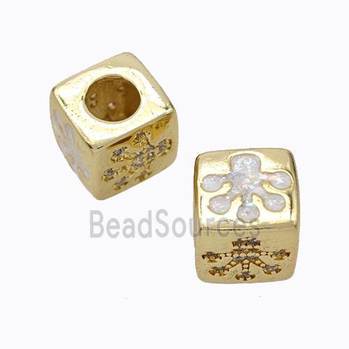 Copper Cube Beads Pave Zirconia Fire Opal Paws Large Hole 18K Gold Plated