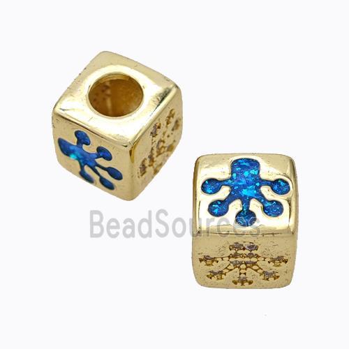 Copper Cube Beads Pave Zirconia Fire Opal Paws Large Hole 18K Gold Plated