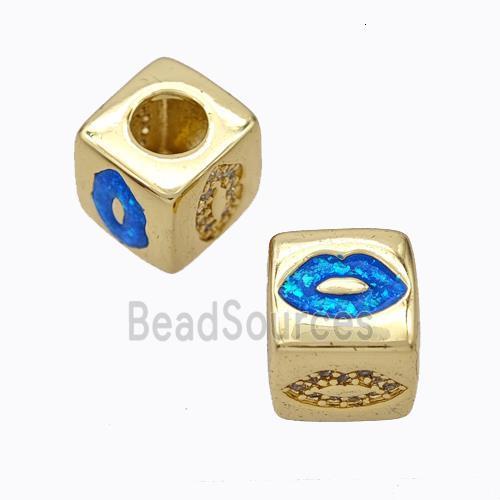 Copper Cube Beads Pave Zirconia Fire Opal Lips Large Hole 18K Gold Plated