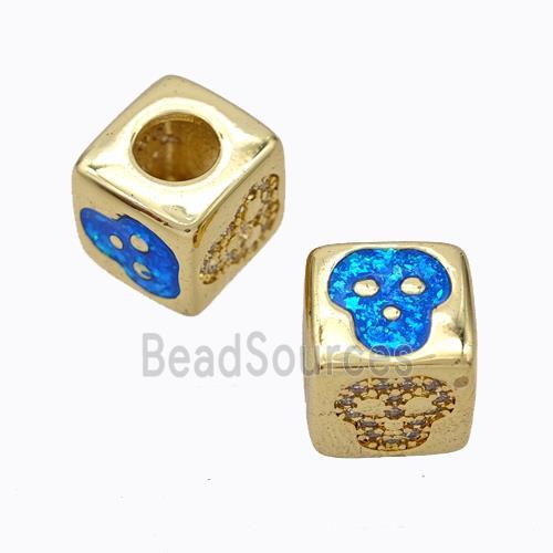 Copper Cube Beads Pave Zirconia Fire Opal Monkey Large Hole 18K Gold Plated