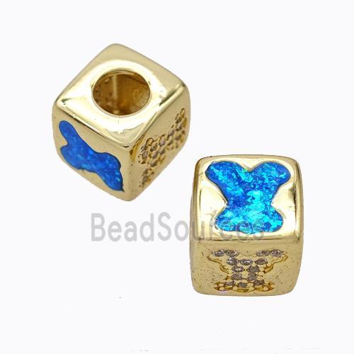 Copper Cube Beads Pave Zirconia Fire Opal Rabbit Large Hole 18K Gold Plated