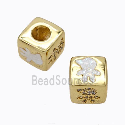 Copper Cube Beads Pave Zirconia Fire Opal Kids Large Hole 18K Gold Plated