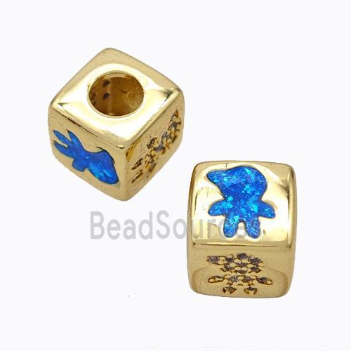 Copper Cube Beads Pave Zirconia Fire Opal Kids Large Hole 18K Gold Plated