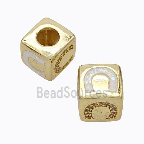 Copper Cube Beads Pave Zirconia Fire Opal Horseshoe Large Hole 18K Gold Plated