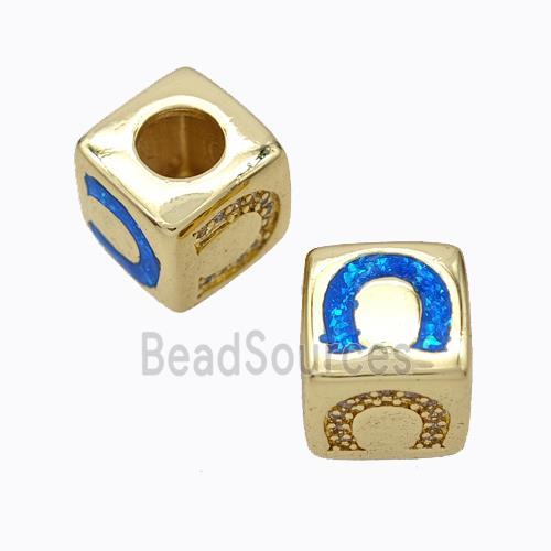 Copper Cube Beads Pave Zirconia Fire Opal Horseshoe Large Hole 18K Gold Plated