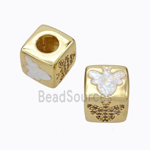 Copper Cube Beads Pave Zirconia Fire Opal Honeybee Large Hole 18K Gold Plated